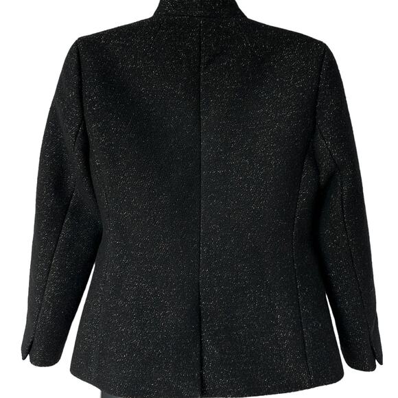 J. Crew Blazer Black Gold Metallic Open Front Wool Blend Jacket Women's Size 2 - Picture 2 of 11
